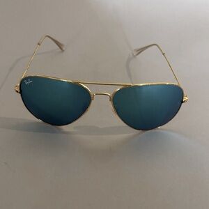 Ray-Ban Gold Frame with Blue Lenses Sunglasses
